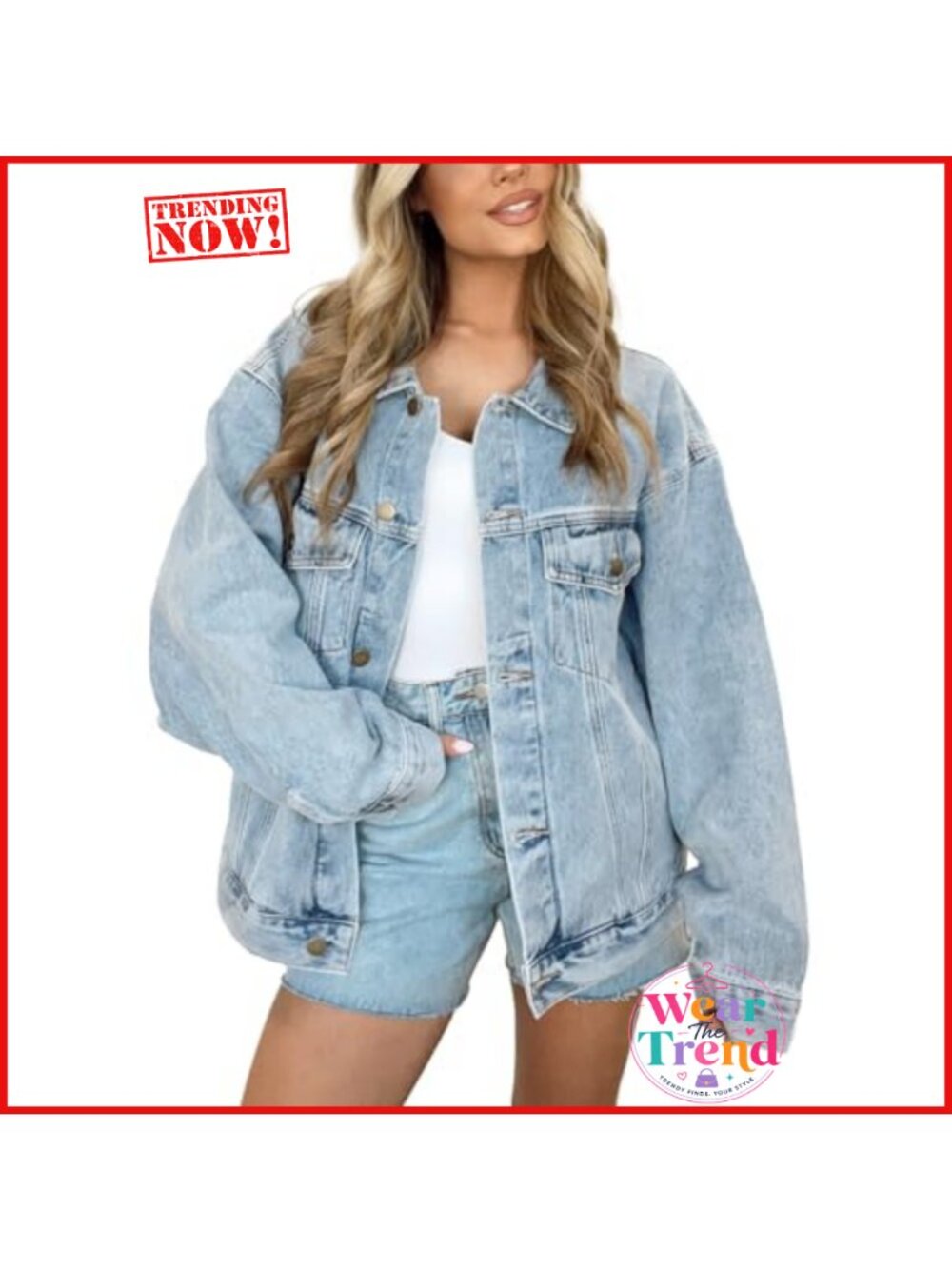 Oversized Denim Jacket Long Sleeve Button Down Trucker Shacket